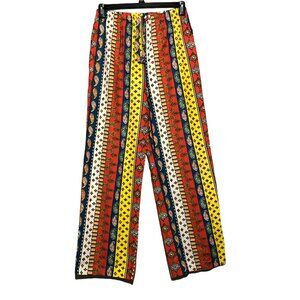 Hill Country Straight Pants Women Size 8 Paisley Retro Boho Elastic Loud Hippie